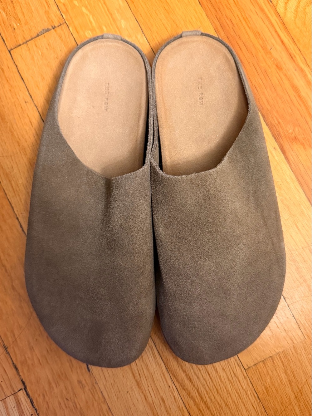 THE ROW Suede Slip-On Mules in Taupe
